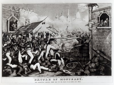 Slag bij Monterey: De Amerikanen banen zich een weg naar het hoofdplein, 23 september 1846, gegraveerd en gepubliceerd door Nathanial Currier, 1846 door American School